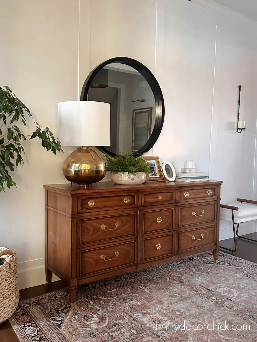 dresser with decor in entryway